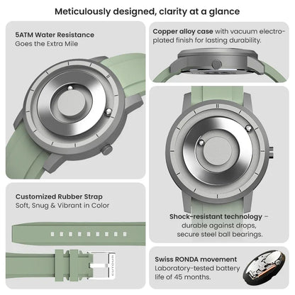 EUTOUR E024 Magnetic Ball Watch – 5 ATM Waterproof – on wrist