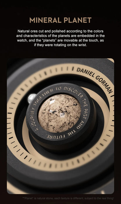 Daniel Gorman DG0525 Planet Magnetic Ball Watch – Brass Case – detail view