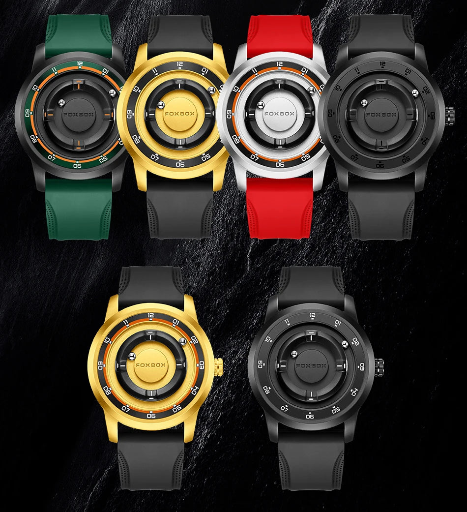 New Original FOXBOX Fashion Mens Watches Top Brand Luxury Magnetic Rolling Ball Pointer Waterproof Watch for Men Montre Homme