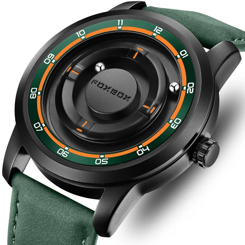 Original FOXBOX Floating Magnetic Ball Mens Watches High Quality Belt Quartz Wristwatch Personalized Fashion Watch for Man Gift