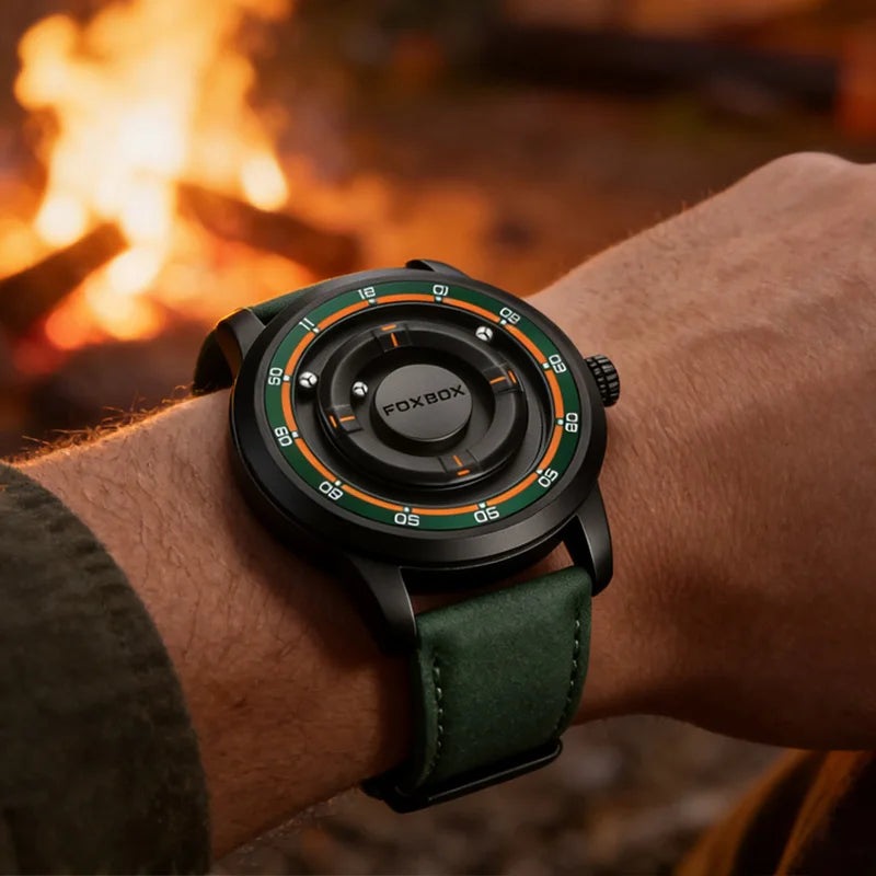 Original FOXBOX Floating Magnetic Ball Mens Watches Belt Quartz Wristwatch Personalized Watch for Man Christmas Gift+Box