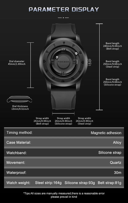 FOXBOX Magnetic Ball Watch – Business Style Steel Dial – detail view