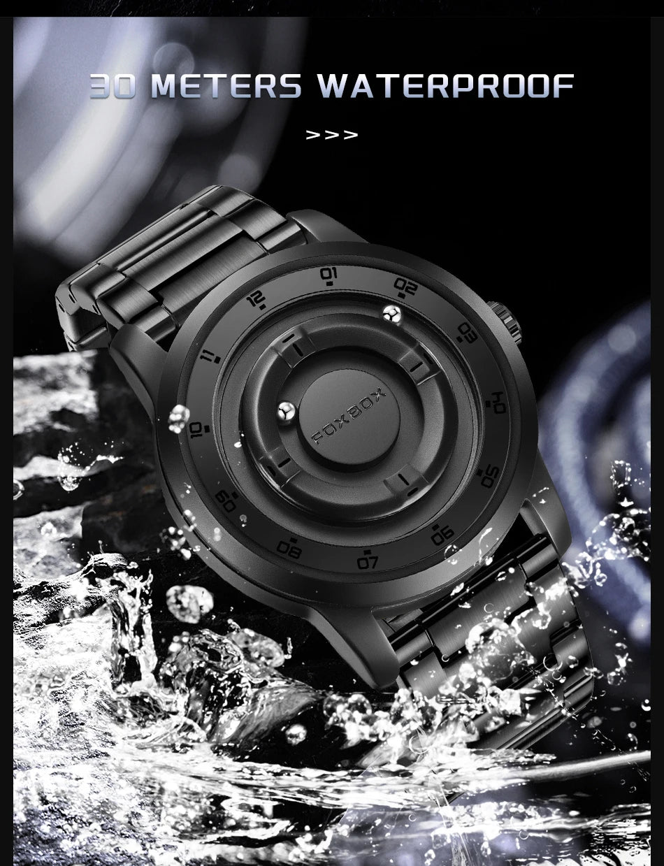 New Original FOXBOX Fashion Mens Watches Top Brand Luxury Magnetic Rolling Ball Pointer Waterproof Watch for Men Montre Homme