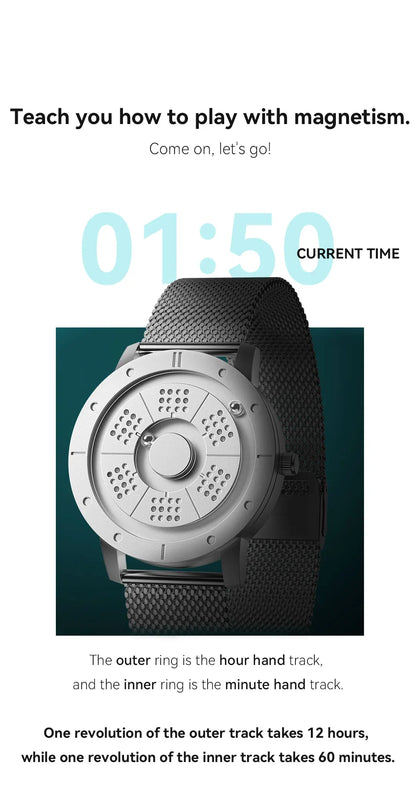 EUTOUR 2025 Magnetic Ball Watch – Unisex Quartz – detail view