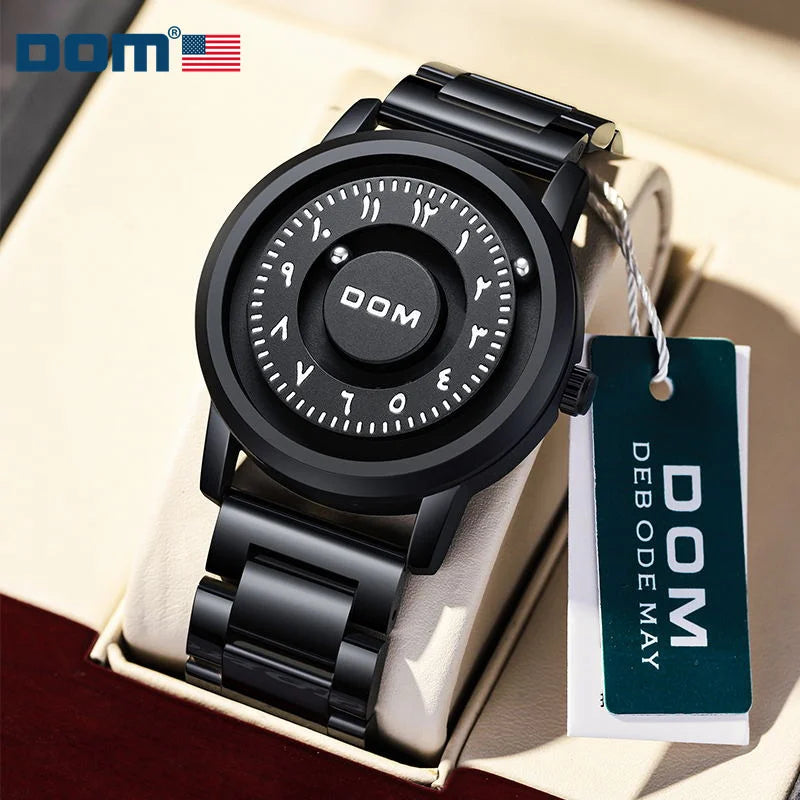 DOM 1769 Jam Tangan Pria Kreatif Perak Stainless Steel Gulir Manik-manik Jam Tangan Kuarsa untuk Pria Pria Gaya Magnetik Tahan Air