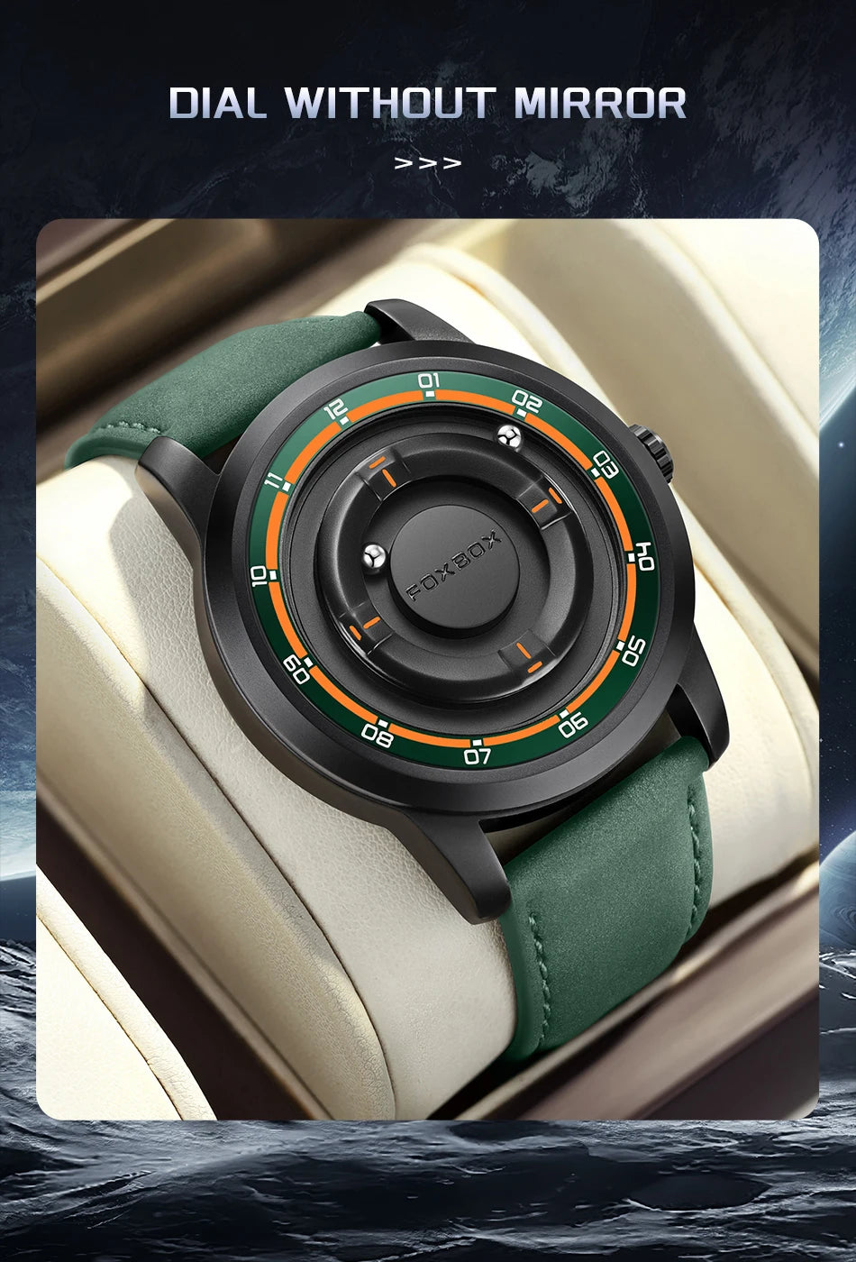 Original FOXBOX Floating Magnetic Ball Mens Watches Belt Quartz Wristwatch Personalized Watch for Man Christmas Gift+Box