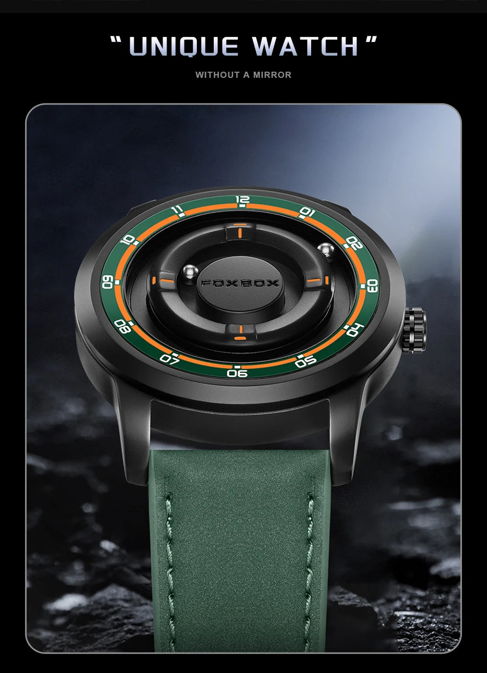 Original FOXBOX Floating Magnetic Ball Mens Watches Belt Quartz Wristwatch Personalized Watch for Man Christmas Gift+Box