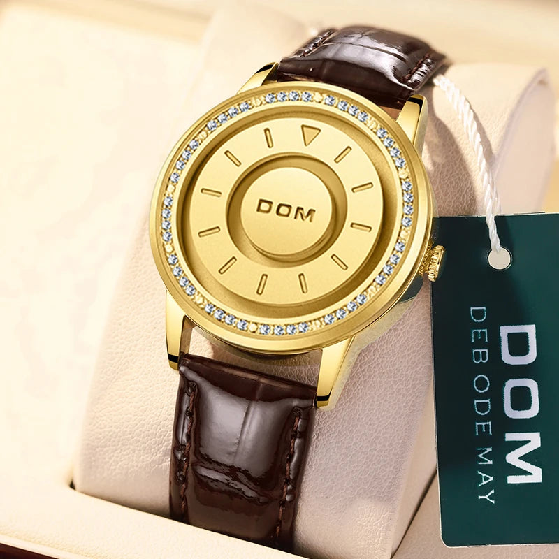 DOM 1758 Top Trend Concept Personality Creative Roller Pointer New Watch Magnetic Wristwatches Women Fashion Waterproof Clock