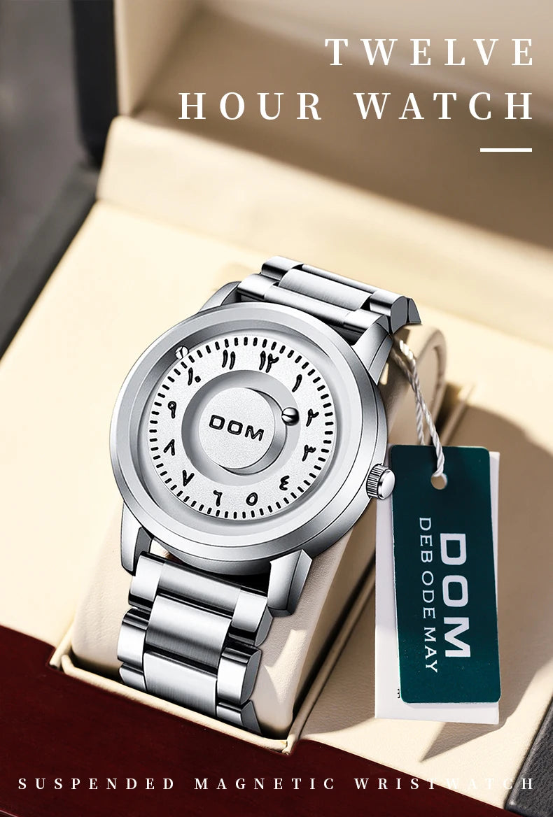 DOM 1769 Jam Tangan Pria Kreatif Perak Stainless Steel Gulir Manik-manik Jam Tangan Kuarsa untuk Pria Pria Gaya Magnetik Tahan Air