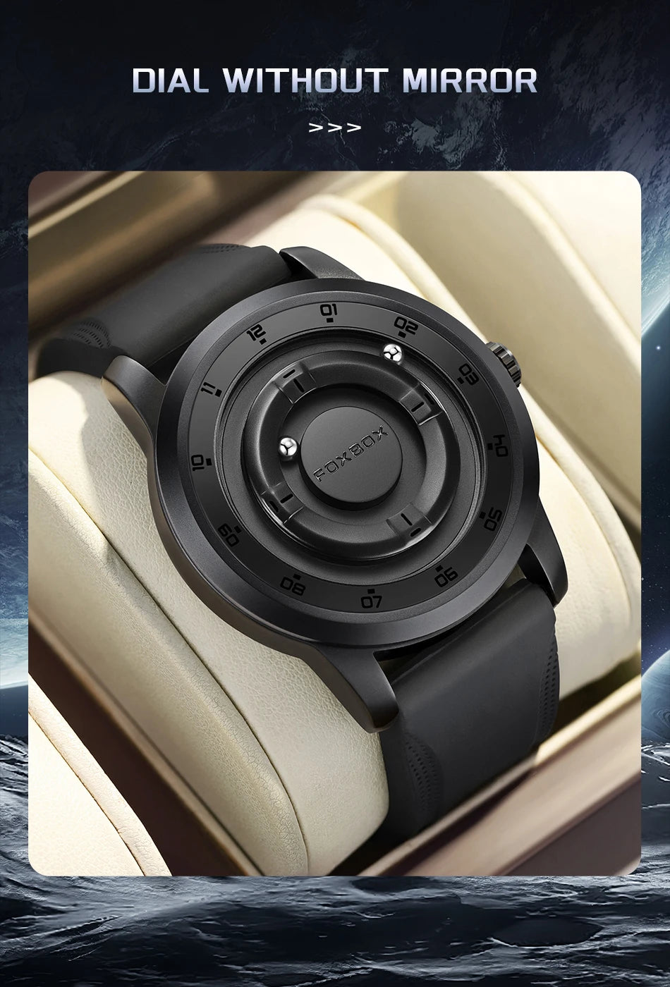 FOXBOX Magnetic Ball Watch – Business Style Steel Dial – detail view