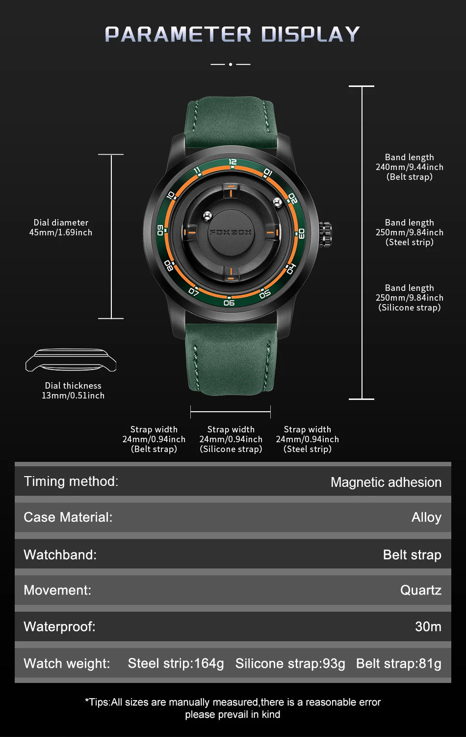 Original FOXBOX Floating Magnetic Ball Mens Watches Belt Quartz Wristwatch Personalized Watch for Man Christmas Gift+Box