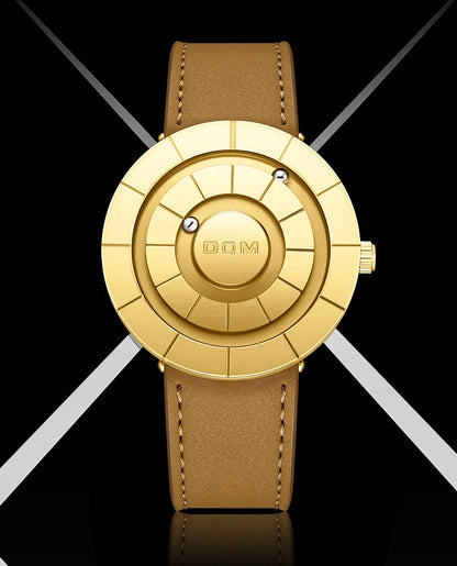 DOM 1753 Magnetic Ball Watch – 3D PVD Black Gold Leather – on wrist