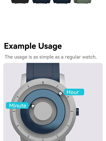 EUTOUR E024 Magnetic Ball Watch – 5 ATM Waterproof – detail view