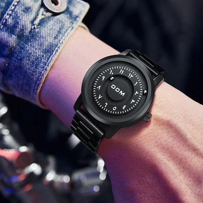 DOM 1769 Magnetic Ball Watch – Heavy Steel Scrolling Beads – dial close-up