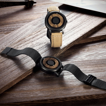 EUTOUR Wooden Face Magnetic Ball Watch – Slim Strap – side view