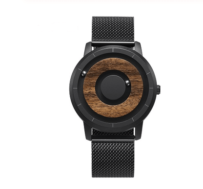 EUTOUR Wooden Face Magnetic Ball Watch – Slim Strap – dial close-up