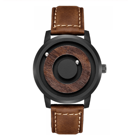 EUTOUR Wooden Face Magnetic Ball Watch – Slim Strap – front view