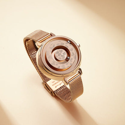 Magnetic Ball Quartz Watch – Classic Rolling Ball Display – dial close-up