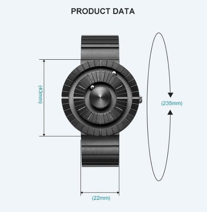 Magnetic Bead Sports Watch – Black Stainless Steel – detail view