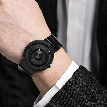 Magnetic Bead Sports Watch – Black Stainless Steel – side view