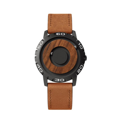 Wooden Face Magnetic Ball Watch – Natural Grain Dial – on wrist