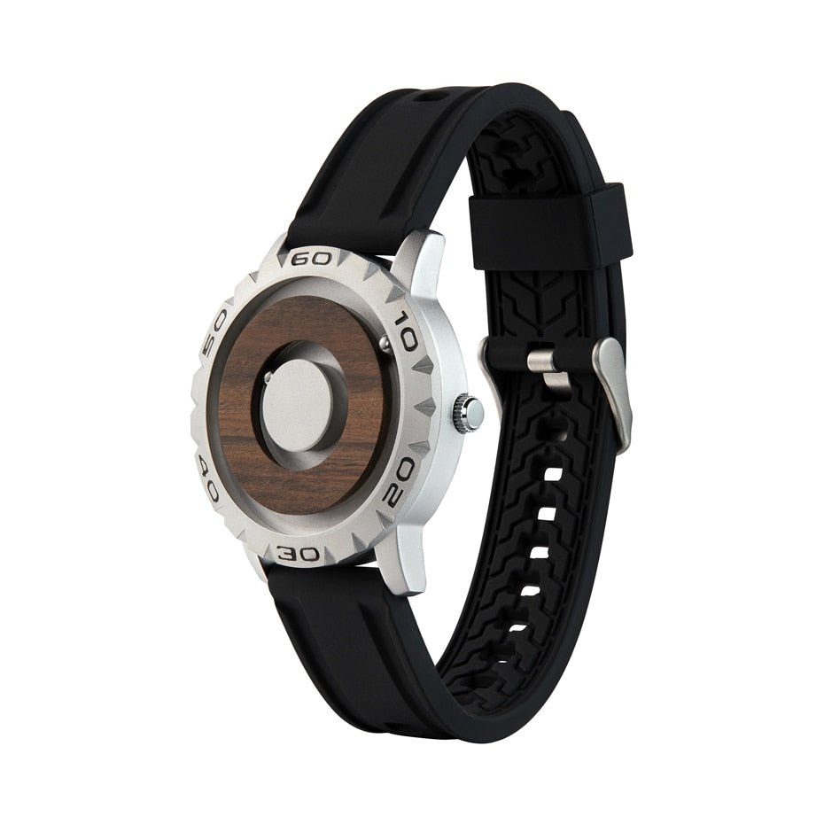 Wooden Face Magnetic Ball Watch – Natural Grain Dial – side view