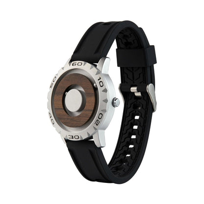 Wooden Face Magnetic Ball Watch – Natural Grain Dial – side view