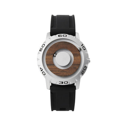 Wooden Face Magnetic Ball Watch – Natural Grain Dial – detail view