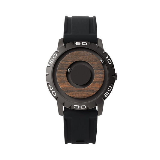Wooden Face Magnetic Ball Watch – Natural Grain Dial – front view