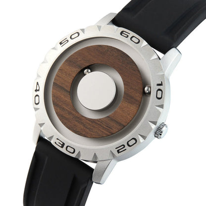Wooden Face Magnetic Ball Watch – Natural Grain Dial – dial close-up